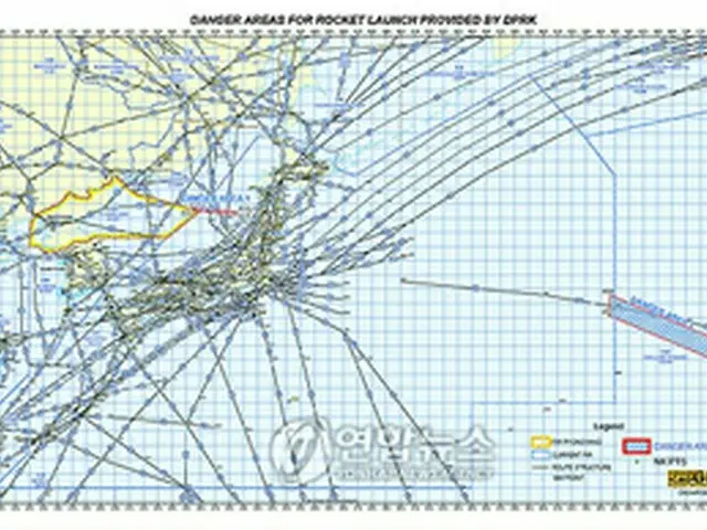 ICAOウェブサイトに掲載された軌道座標図＝13日、ソウル（聯合ニュース）