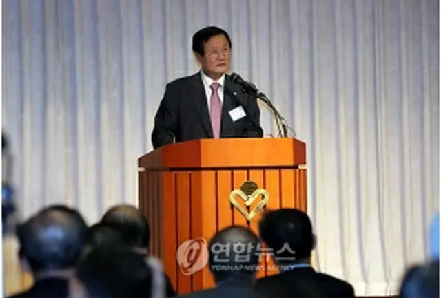韓国先進化フォーラムで演説に立つ尹増鉉長官＝21日、ソウル（聯合ニュース）