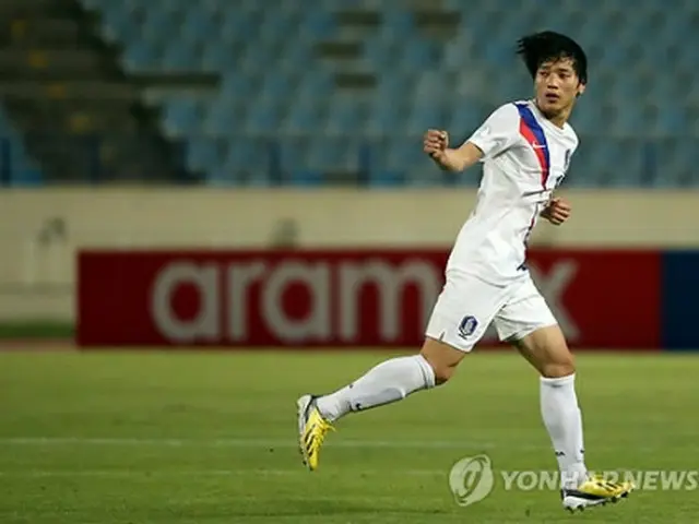 同点ゴールを決めた金致佑=4日、ベイルート(聯合ニュース)