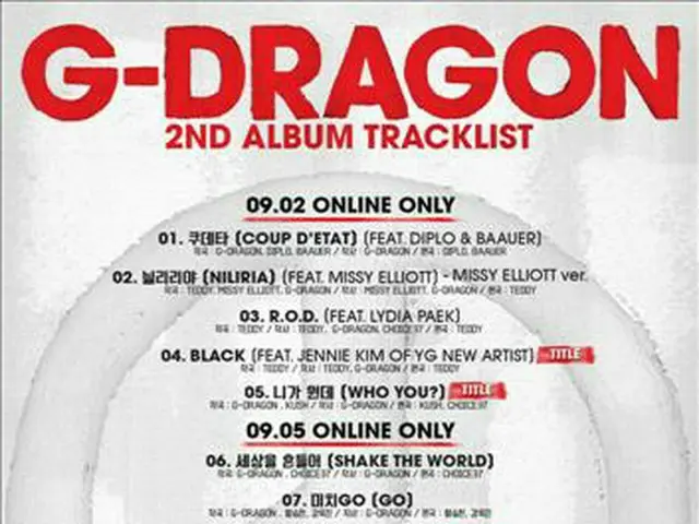 G-DRAGONが2ndアルバムのトラックリスト公開
