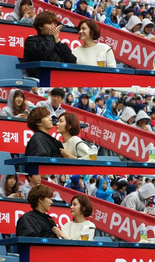 韓国俳優ノ・ミヌ（28）と女優ヤン・ジンソン（26）が蚕室（チャムシル）野球場に姿を見せた。（提供:news1）
