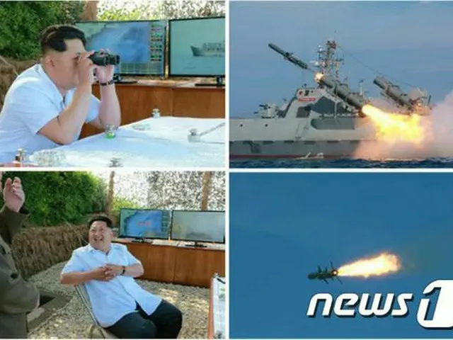 北朝鮮の金正恩（キム・ジョンウン）第1書記が海軍597連合部隊の新型半船ロケット発射訓練を見学したと15日、労働新聞が報じた。（提供:news1）