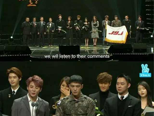 韓国アイドルグループ「JYJ」（ジュンス、ジェジュン、ユチョン）が「大韓民国大衆文化芸術賞」で国務総理表彰を受賞した。特に、この日は久々に3人揃ってステージに登場し、ファンの視線を集めた。（提供:OSEN）