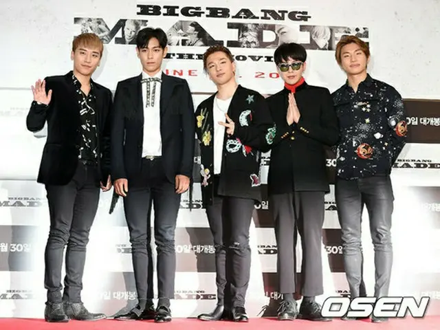 韓国アイドルグループ「BIGBANG」が、メンバー全員そろって舞台あいさつに登壇した。（提供:OSEN）