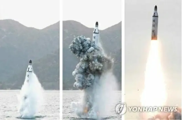 北朝鮮が公開した４月２３日のＳＬＢＭ発射実験＝（聯合ニュース）