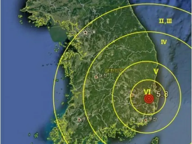 １２日の本震の震度分布図＝（聯合ニュース）