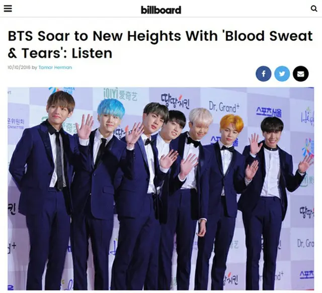 ビルボードをはじめFUSE TV、iHeartRadioなど米国の有力メディアが韓国アイドルグループ「防弾少年団」の2ndアルバム「WINGS」に対して、詳細な分析と共に絶賛した。（提供:OSEN）