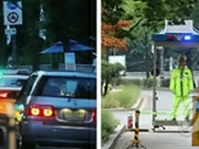 交通が規制されている２２日夜の様子（写真左）と２６日午前の様子（同右）＝２６日、ソウル（聯合ニュース）
