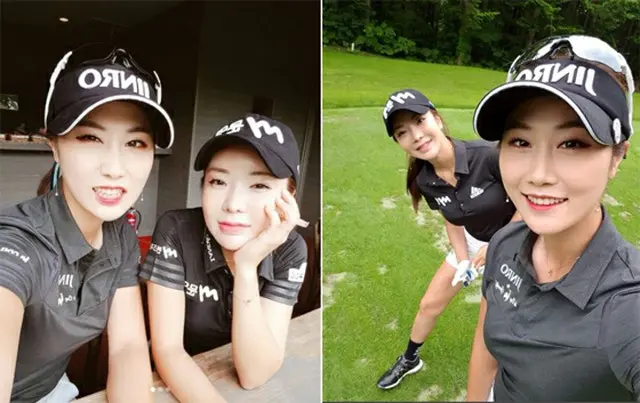 韓国の女子プロゴルファー、キム・ハヌル（28、ハイト眞露）とアン・シネ（26、MYムンヨンゴルフ団）が仲むつまじい“同僚愛”を誇った。（提供:OSEN）