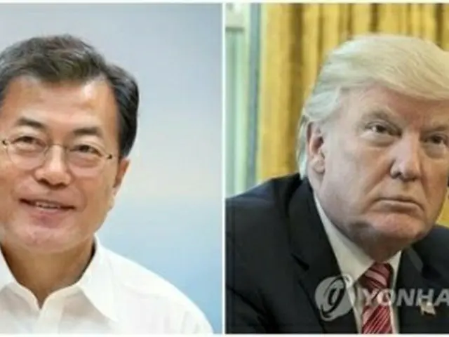 トランプ米大統領（右）と文在寅（ムン・ジェイン）韓国大統領（左、資料写真）＝（聯合ニュース）