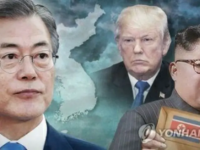 左から文在寅大統領、トランプ米大統領、北朝鮮の金正恩委員長（コラージュ）＝（聯合ニュース）