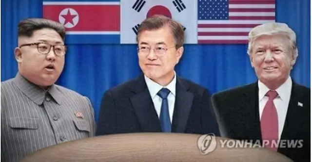 文大統領（中央）と北朝鮮の金正恩（キム・ジョンウン）委員長（左）、トランプ米大統領（コラージュ）＝（聯合ニュース）