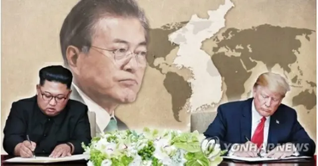 ６月にシンガポールで会談した北朝鮮の金正恩（キム・ジョンウン）国務委員長（朝鮮労働党委員長、左）とトランプ米大統領（右、コラージュ）＝（聯合ニュース）