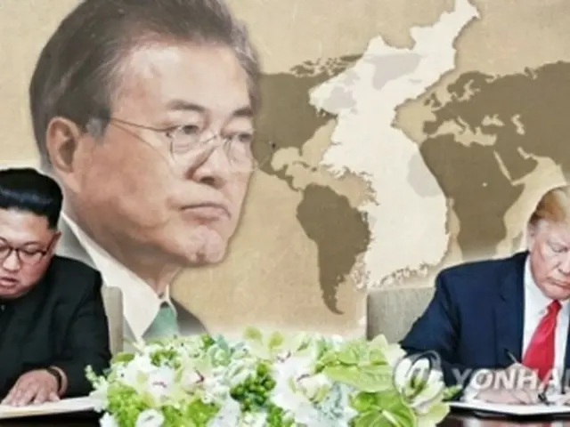 ６月にシンガポールで会談した北朝鮮の金正恩（キム・ジョンウン）国務委員長（朝鮮労働党委員長、左）とトランプ米大統領（右、コラージュ）＝（聯合ニュース）