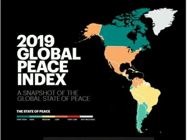 IEPが発表した2019年版の世界平和度指数（GPI）＝（聯合ニュース）