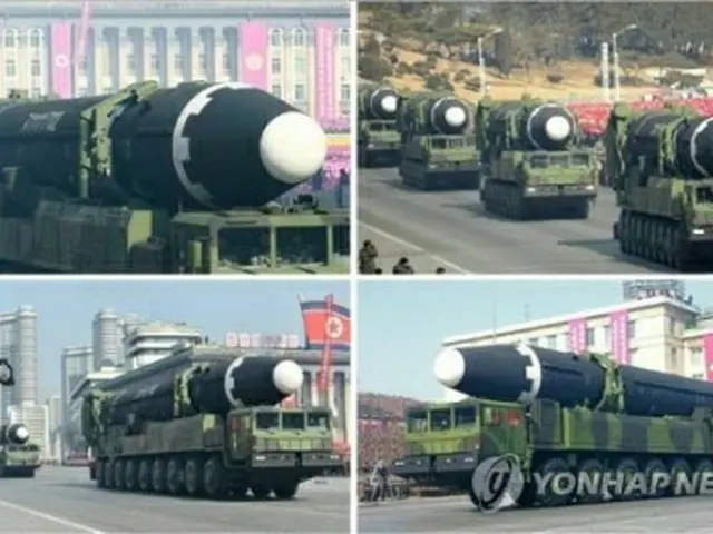 北朝鮮の軍事パレードに登場した「火星１５」＝（労働新聞＝聯合ニュース）《転載・転用禁止》