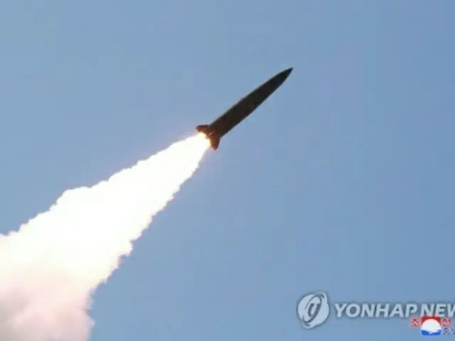 5月9日に北朝鮮が発射したミサイル＝（朝鮮中央テレビ＝聯合ニュース）《転載・転用禁止》