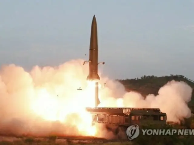 ７月２６日に北朝鮮の朝鮮中央テレビが報じた弾道ミサイルの発射の模様＝（聯合ニュース）《転載・転用禁止》