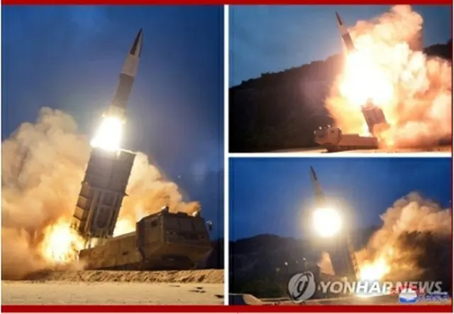 韓国軍合同参謀本部によると、北朝鮮は16日朝、江原道・通川付近から朝鮮半島東の東海上に飛翔体を2回発射した。写真は10日に北朝鮮が発射した飛翔体＝（聯合ニュース）《転載・転用禁止》