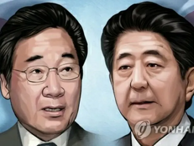 韓国の李首相（左）と安倍首相（イラスト）＝（聯合ニュース）
