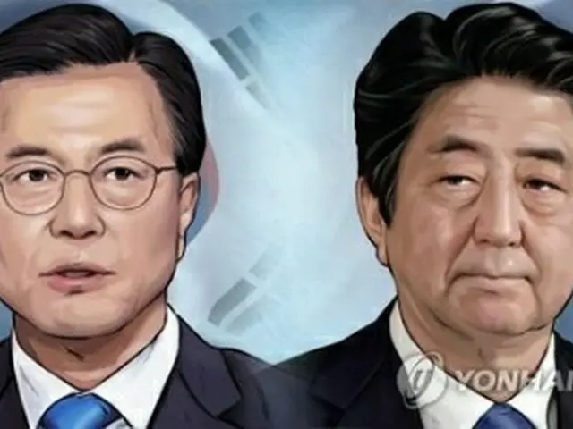 文大統領（左）と安倍首相が約1年3か月ぶりの韓日首脳会談を開催する（イラスト）＝（聯合ニュース）