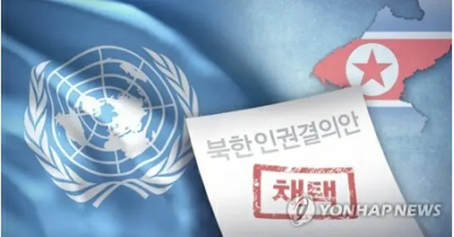 ２０１９年の国連総会では、北朝鮮の人権侵害を強く非難し、速やかな改善を促す決議案が投票なしで採択された。同じ趣旨の決議採択は１５年連続となった（イラスト）＝（聯合ニュース）