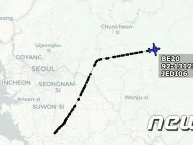 航空機追跡ツイッターのアカウント“ノー・コールサイン”に捉えられた在韓米陸軍のガードレイル（RC12X）偵察機（提供:news1）