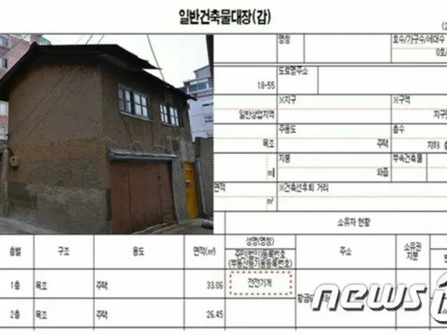 日本による「植民地時代の残滓」とされる家屋と「建築物台帳」の例示（提供:news1）