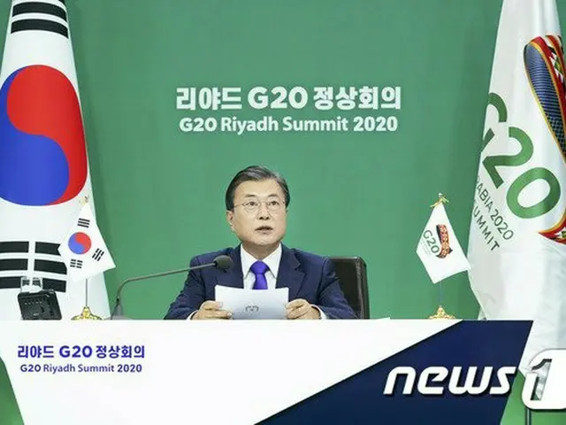 去る20日 韓国大統領府で、“G20首脳TV会議”に参席し発言している文在寅 大統領（画像提供:wowkorea）