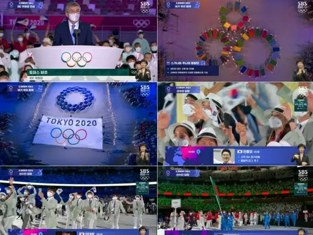 東京オリンピック開会式を生中継した韓国SBSが、各国の場所（位置）を紹介する際に「竹島（韓国名:独島）」からスタートする地図を使用して放送（画像提供:wowkorea）