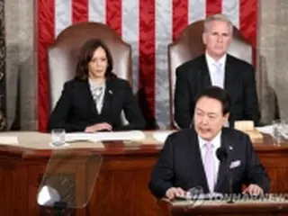 尹大統領「BTSより先に来た」　アドリブ交え米議会で43分間演説