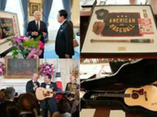尹大統領が訪米時に受け取った贈り物は愛犬散歩用のリード・野球グッズ・レコード＝韓国報道