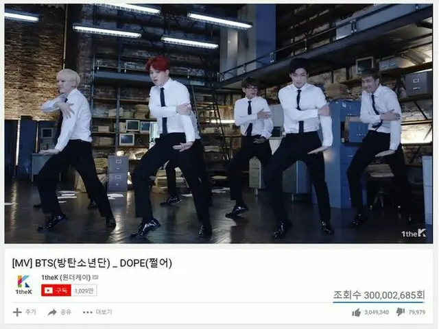 防弾少年団、人気曲「チョロ」(DOPE)MVが3億ビュー