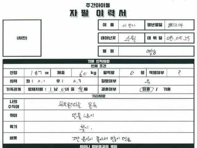 SHINee オンユ、直筆の「履歴書」が話題