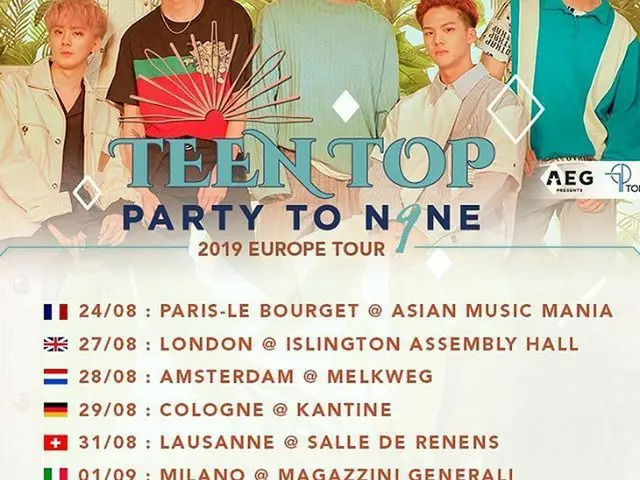 【G公式】TEENTOP、8月24日からヨーロッパ6か国(フランス、イギリス、オランダ、ドイツ、スイス、イタリア)でツアー開催決定。