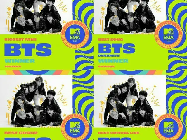BTS(防弾少年団)、2020 MTV Europe Music Awardsで4冠！Best Song、Best Group、Biggest Fans、Bes