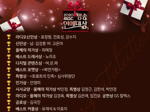 【t公式】MAMAMOO、RT withMBC：🏆🏆 #2020MBC放送演芸大賞🏆🏆受賞！ 🎉心からお祝い申し上げます🎉
