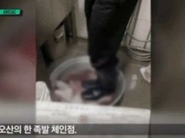 京畿道の有名フランチャイズチェーンの豚足店で外出する時に履いた長靴で豚足を洗う映像が公開されて物議