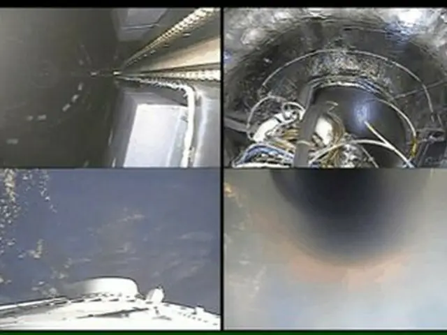 韓国初の宇宙ロケット「ヌリ号」、2段作動区間でダミー衛星を保護しているフェアリングが分離される様子