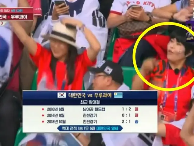 W杯・韓国VSウルグアイ戦の観客席で映し出された芸人チョ・ヘリョン