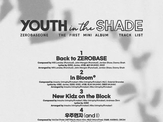 ZEROBASEONE(ZB1)、デビューアルバム「YOUTH IN THE SHADE」のトラックリストイメージを公開