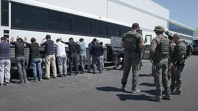 米国の移民当局が公開したジョージア州にある現代自動車工場での不法滞在・就労の取り締まり（ＩＣＥのホームページより）＝（聯合ニュース）≪転載・転用禁止≫