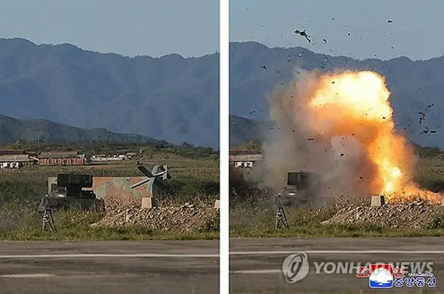 金正恩氏が無人機などの性能試験を視察した＝（朝鮮中央通信＝聯合ニュース）≪転載・転用禁止≫