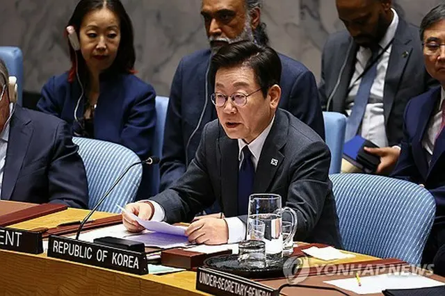安保理の公開討論を主宰する李大統領＝（聯合ニュース）