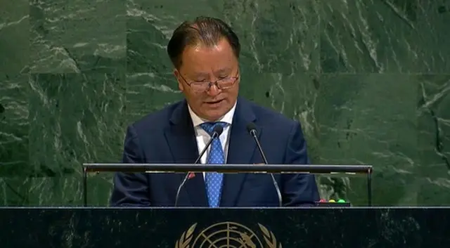 国連総会で一般討論演説を行うキム・ソンギョン外務次官（国連ウェブＴＶより）＝（聯合ニュース）≪転載・転用禁止≫