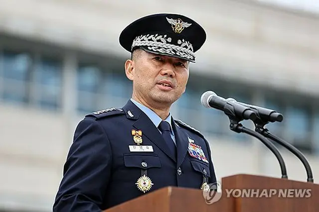 ９月３０日、就任式で演説するチン・ヨンスン合同参謀本部議長＝（聯合ニュース）