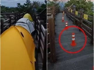 展望台の通路にテントを張る「迷惑キャンプ族」…春川市が対応に乗り出す＝韓国