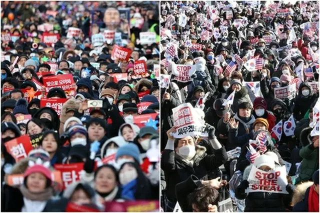 進歩系団体（左）と保守系団体の集会（資料写真）＝（聯合ニュース）