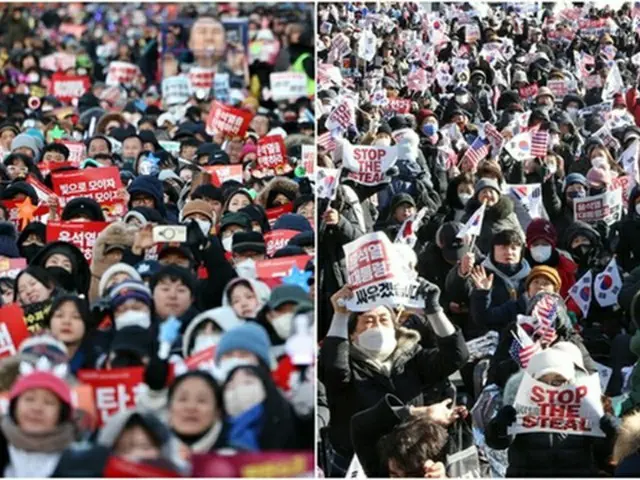 進歩系団体（左）と保守系団体の集会（資料写真）＝（聯合ニュース）