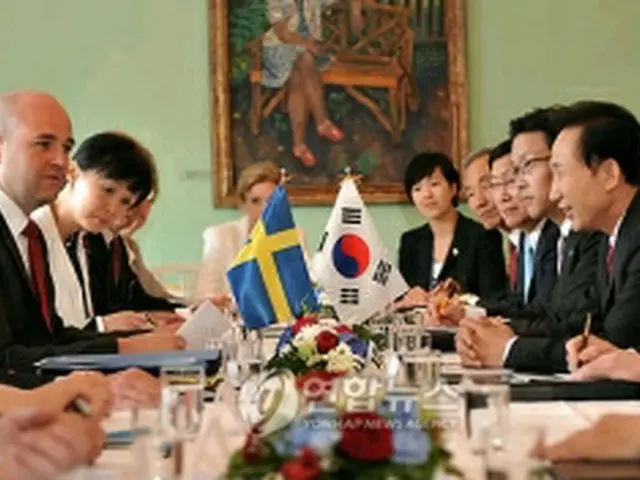 韓国・スウェーデン首脳会談のようす＝13日、ストックホルム（聯合ニュース）